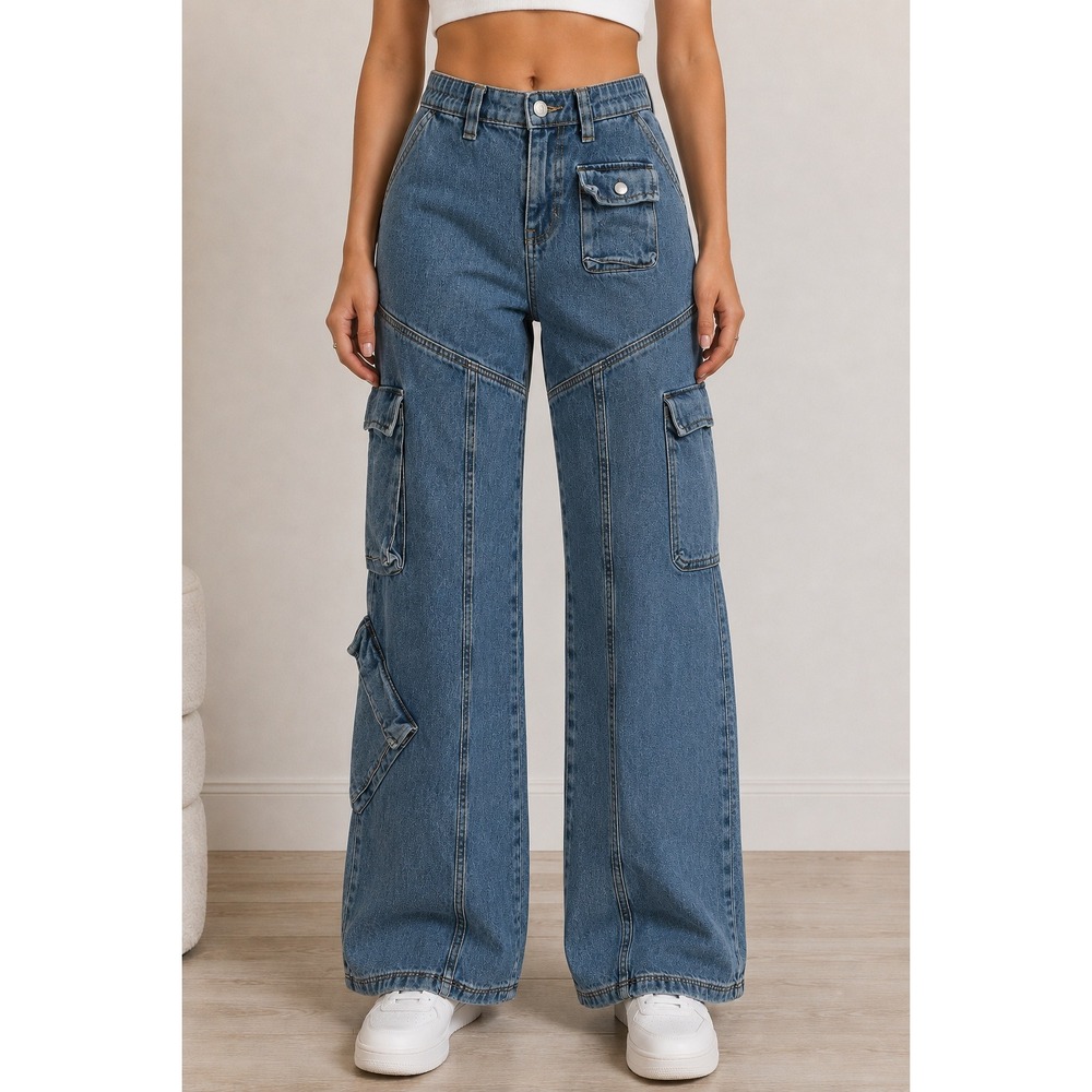 PacSun Puddle Zip Off Low Rise Denim Cargo Pants Medium Wash Jeans Womens Size M